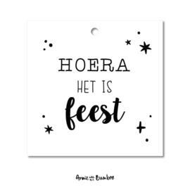 Cadeaulabel - Hoera het is feest - per 10 stuks