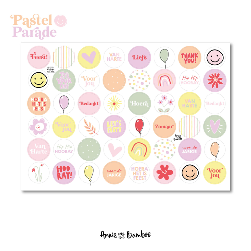 Stickervel cadeaustickers Pastel Parade - per 5 stuks