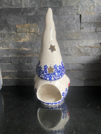 Bunzlau Gnoom 26 cm Fabriek Andy - Witte muts met blauwe bloemen