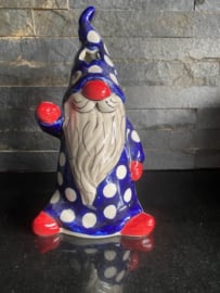 Bunzlau Gnoom 20 cm Fabriek Andy - Bloemen blauwe stippen