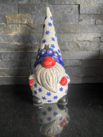 Bunzlau Gnoom 26 cm Fabriek Andy - witte muts met blauwe sterren