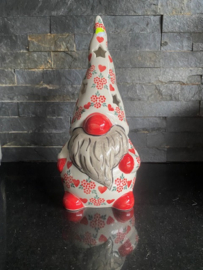 Bunzlau Gnoom 26 cm Fabriek Andy - witte muts met rode hartjes