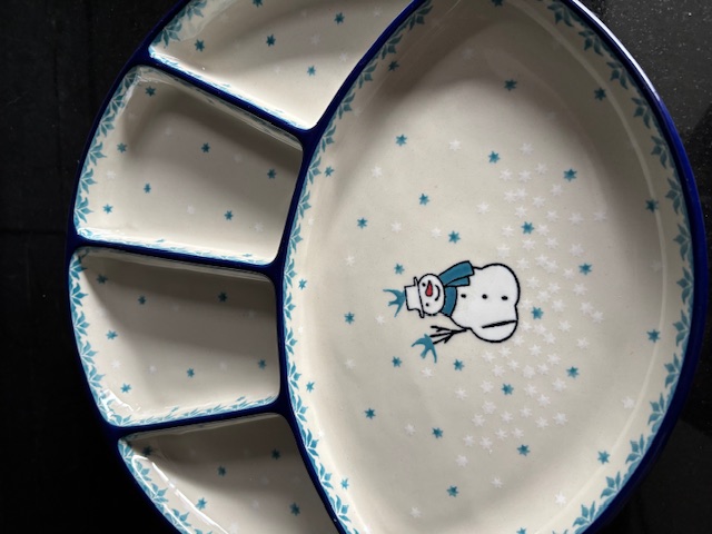 Bunzlau Fondue bord 498 , met sneeuwpop