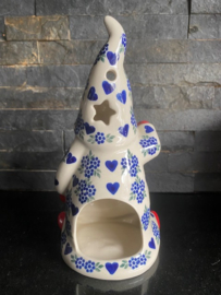 Bunzlau Gnoom 20 cm Fabriek Andy - Bloemen en hartjes blauw