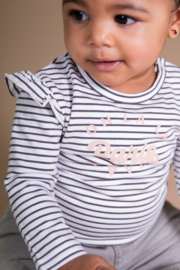 BESS - Shirt longsleeve Striped Ruffles - Off White