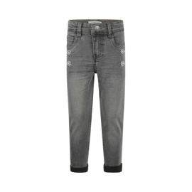 Koko Noko - Jeans loose fit met geborduurde bloem - zwart