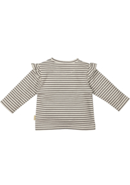 BESS - Shirt longsleeve Striped Ruffles - Off White