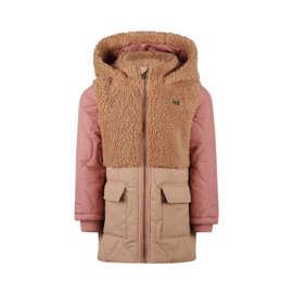 Koko Noko - Winterjas met teddy - Caramel bruin oudroze
