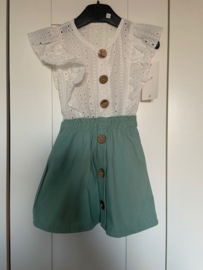 Kleedje broderie - Wit/mintgroen