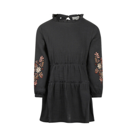 Koko Noko - Jurk met geborduurde bloem mousseline - Zwart