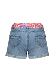 B.Nosy - Denim short Patty met gekleurd riempje - Light Denim