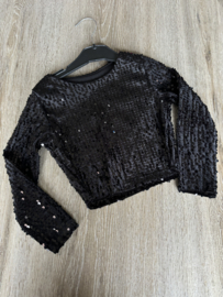 New Collection - Velours pailletten set met flared broek - zwart