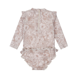 Dirkje - Zwemshirt met zwembroek gebloemd - Pink