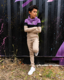 SKURK - Hoodie Siem - Colourblock purple/black/sand