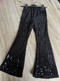 New Collection - Velours pailletten set met flared broek - zwart
