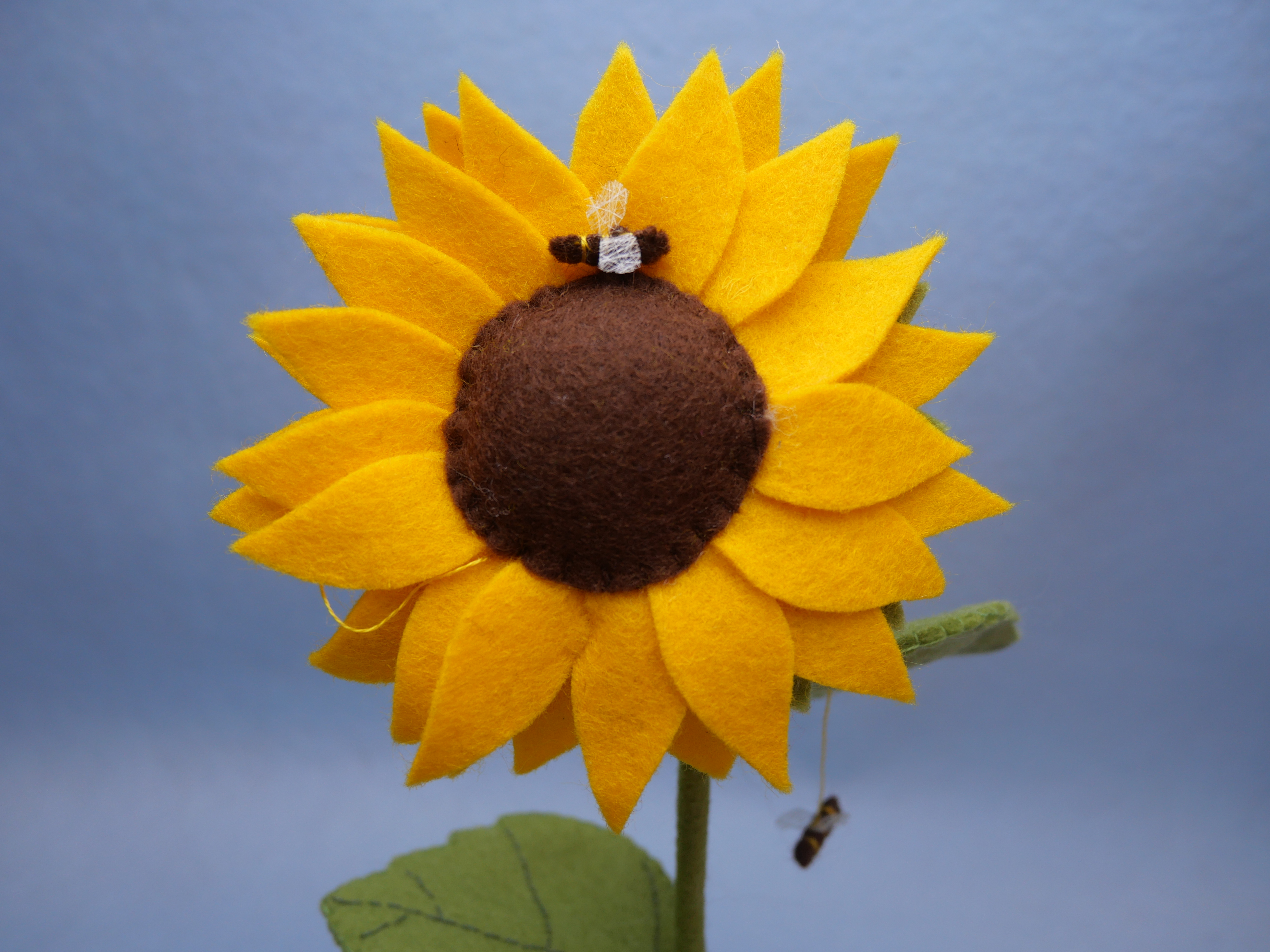Beijenkorf met twee kinderen en zonnebloem