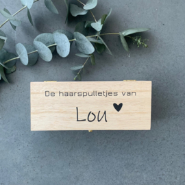 Houten haarspulletjes kistje met naam