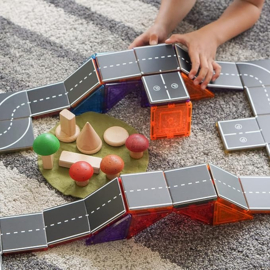 Magnetische tegels / tegeltoppers - autobaan / wegdelen | Learn & Grow Toys