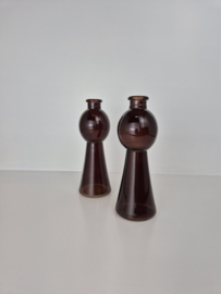 Flesjes bruin glas set van 2