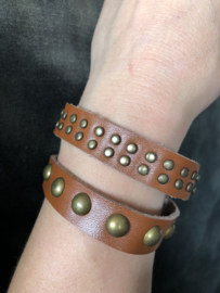 Armband studs leren bruin