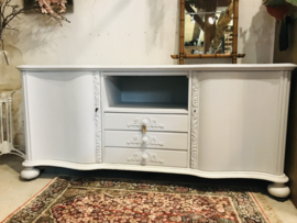 Brocante dressoir art nouveau lichtblauw mat, toonbank, kast, wandmeubel.