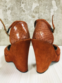Exclusief Vintage couture schoenen sleehak bruin & slangenleder