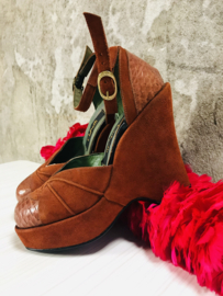 Exclusief Vintage couture schoenen sleehak bruin & slangenleder