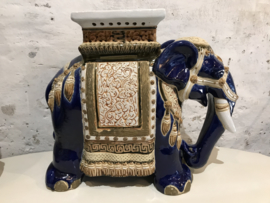 Vintage XXL olifant bijzettafel, tafeltje, plantentafel blauw