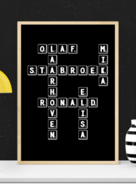 Scrabble poster met eigen namen - Zwarte achtergrond