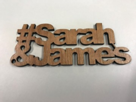 Sleutelhanger hout hashtag met 2 namen