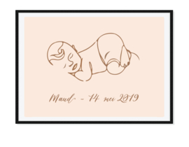 Baby lijntekening - Geboorteposter met naam en datum