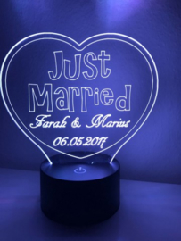 LED Lamp Hart Just Married met Namen + Datum