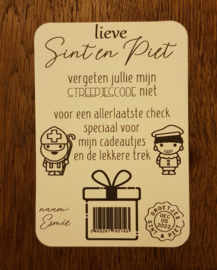 Sint en Piet streepjescode kaart