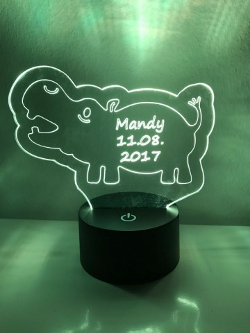 LED Lamp Nijlpaard met Naam + Datum