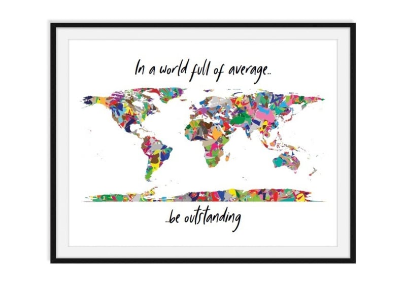 Wereldkaart in kleuren met tekst - poster | Wereldkaarten | KJEKK