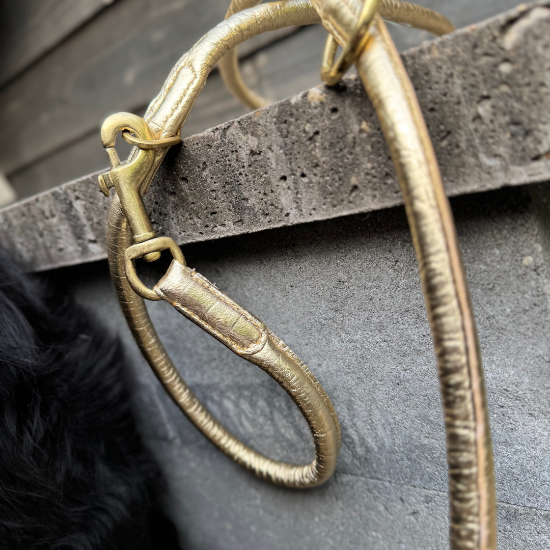 LEATHER LEASH - CROCO GOLD