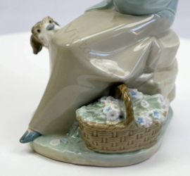 Vintage Lladro porcelain figurine 1278 - girl figurine with lamb and dog, Spain, 1970' s