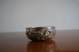 Rare antique Chinese Export Silver dragon bowl made by Wang Hing & Co, Hong Kong, ca 1900