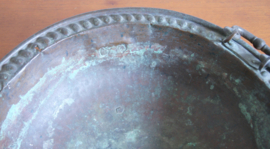 Antique 18th century round copper brasero brazier, fire dish, with handles, handmade