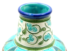 Rare Victorian Burmantofts Faience tube-lined Anglo-Persian design vase, England, ca 1880s