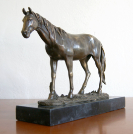 Antique bronze horse sculpture figurine on marble base, ca. 1910