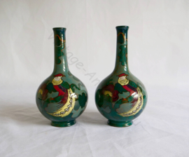 Antique DECORO Ware - pair of art nouveau  "bird of paradise" vases, England, ca 1920's
