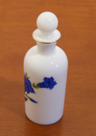 Vintage 1950s French milk white glass eau de cologne scent perfume bottle - handpainted floral decoration.