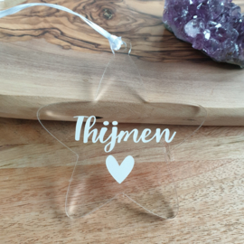 Acrylaat kerstster met naam en hartje
