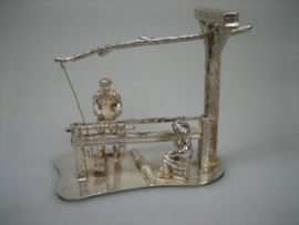 Antiek Zilveren Miniatuur Houtdraaier met beweegbare bank uit ca. 1913-1933