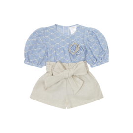 Deolinda setje beige/blauw strik