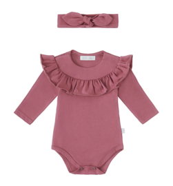 Ewa body met ruffle lange mouw magenta