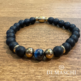 Matte Onyx met blauwe Tijgeroog 8mm  armband