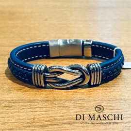 Lusso blauw leren/staal armband