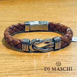 Lusso cognac gevlochten leren/staal armband